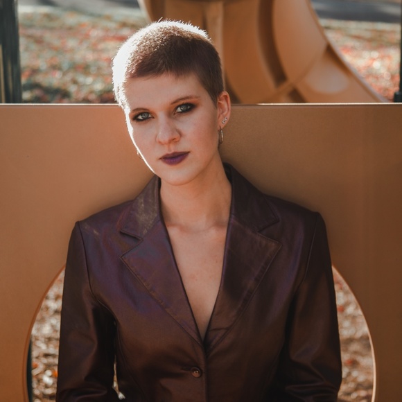 Bernardo Metallic Leather Purple Blazer - Picture 2 of 7